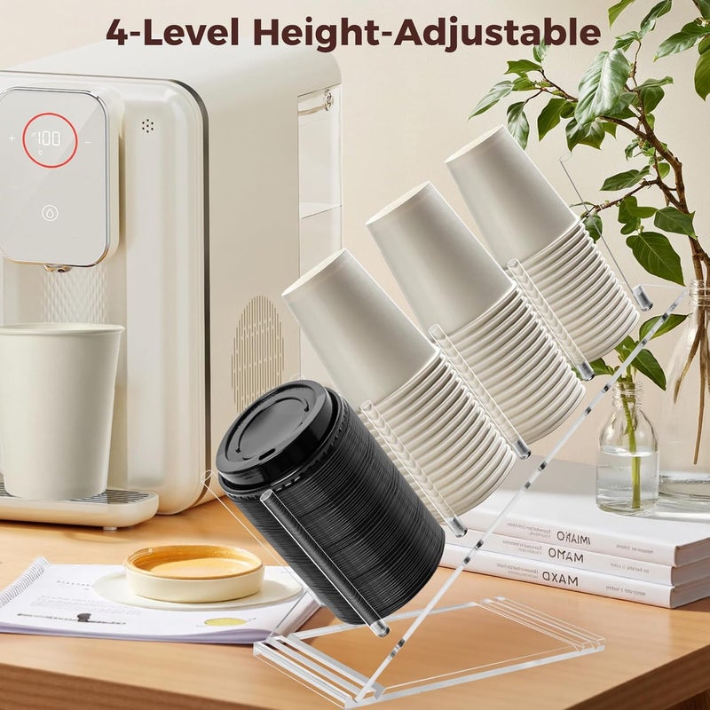 Cutora Acrylic Cup and Lid Holder, Adjustable Coffee Cup Holder Organizer Disposable Cup Dispenser Stand Countertop for Coffee Bar Station Bakery Breakroom 4 Compartment - Image 2